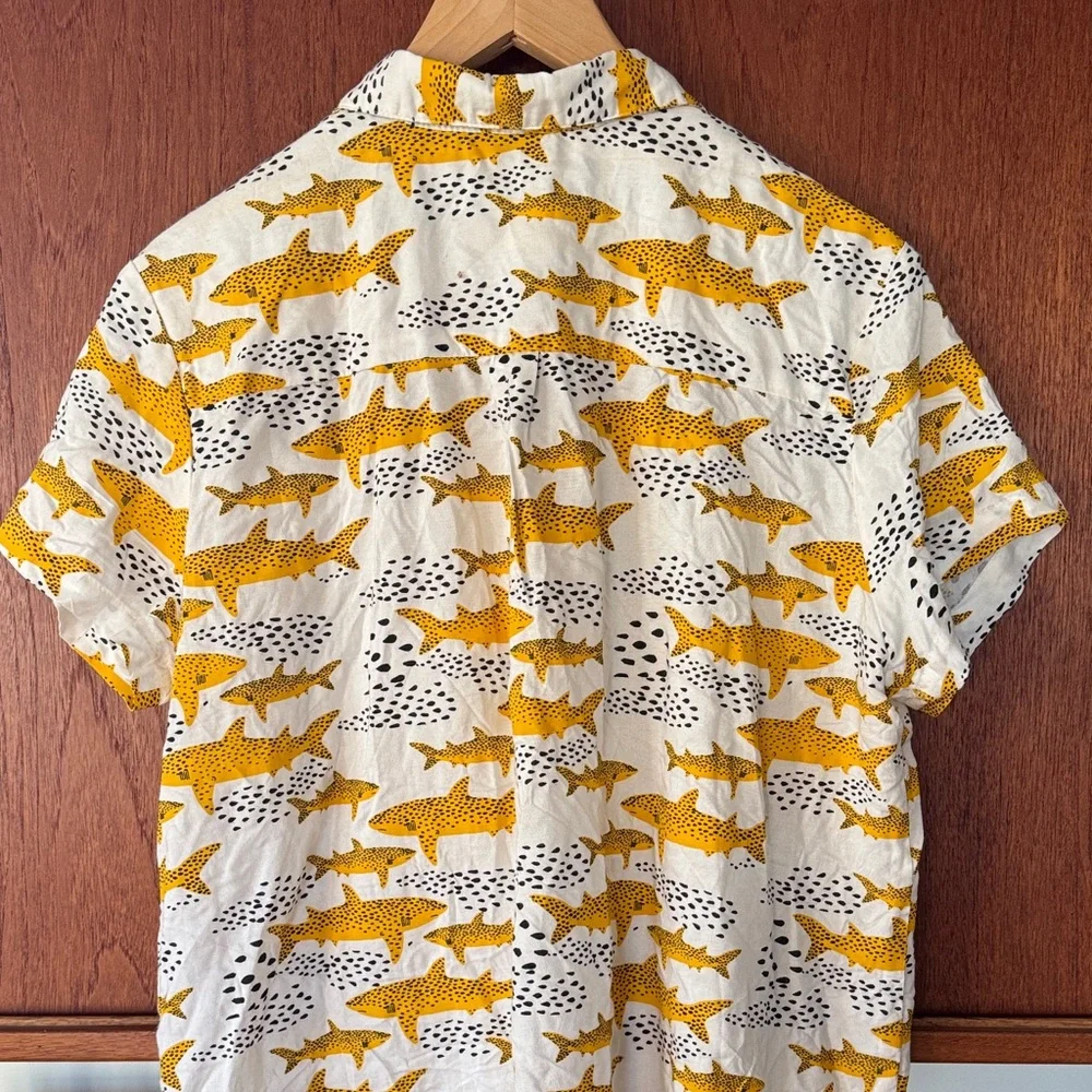 Nooworks Hard to Find Joyce Button Down Shirt - Yellow Sharks on White. Sz XL - Picture 6 of 9